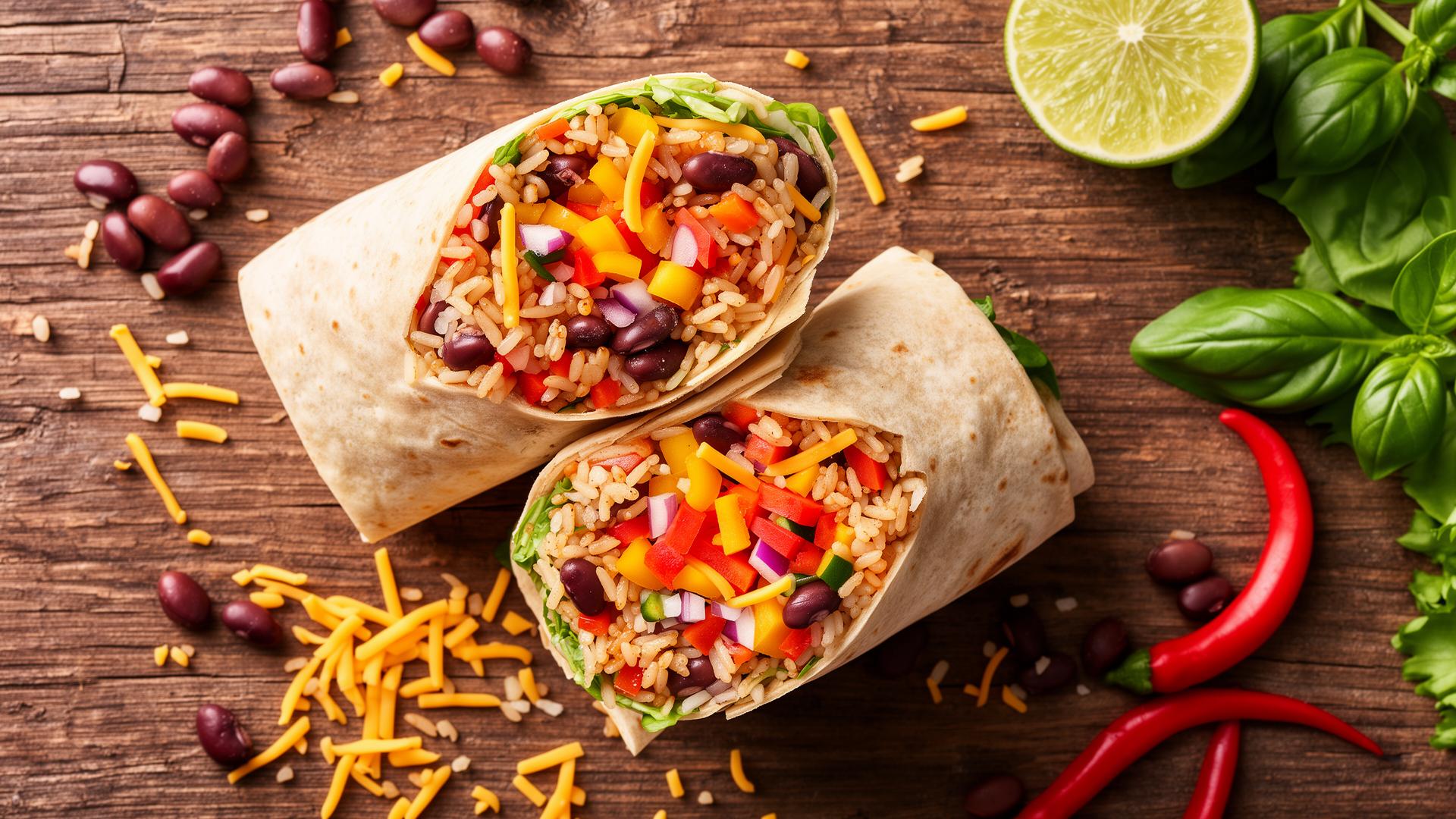 Fresh burritos with colorful ingredients